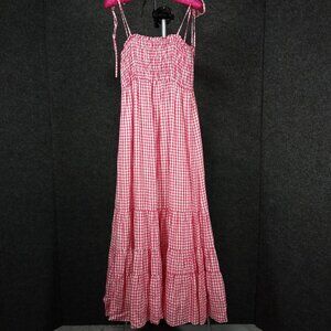 1960's Red & White Check Picnic Dress with a Smocked Bust